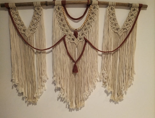 Grand macramé mural bicolore