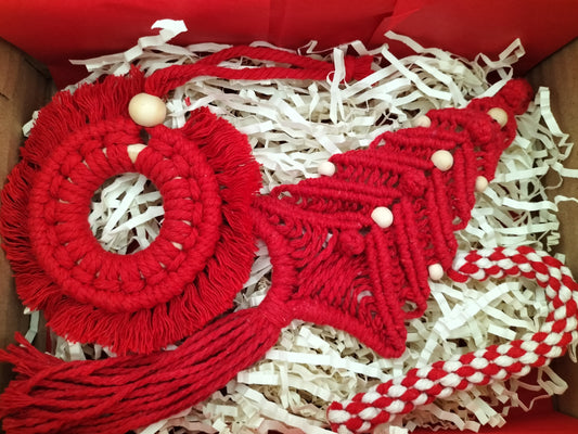 Lot de 3 ornements de Noël en macramé